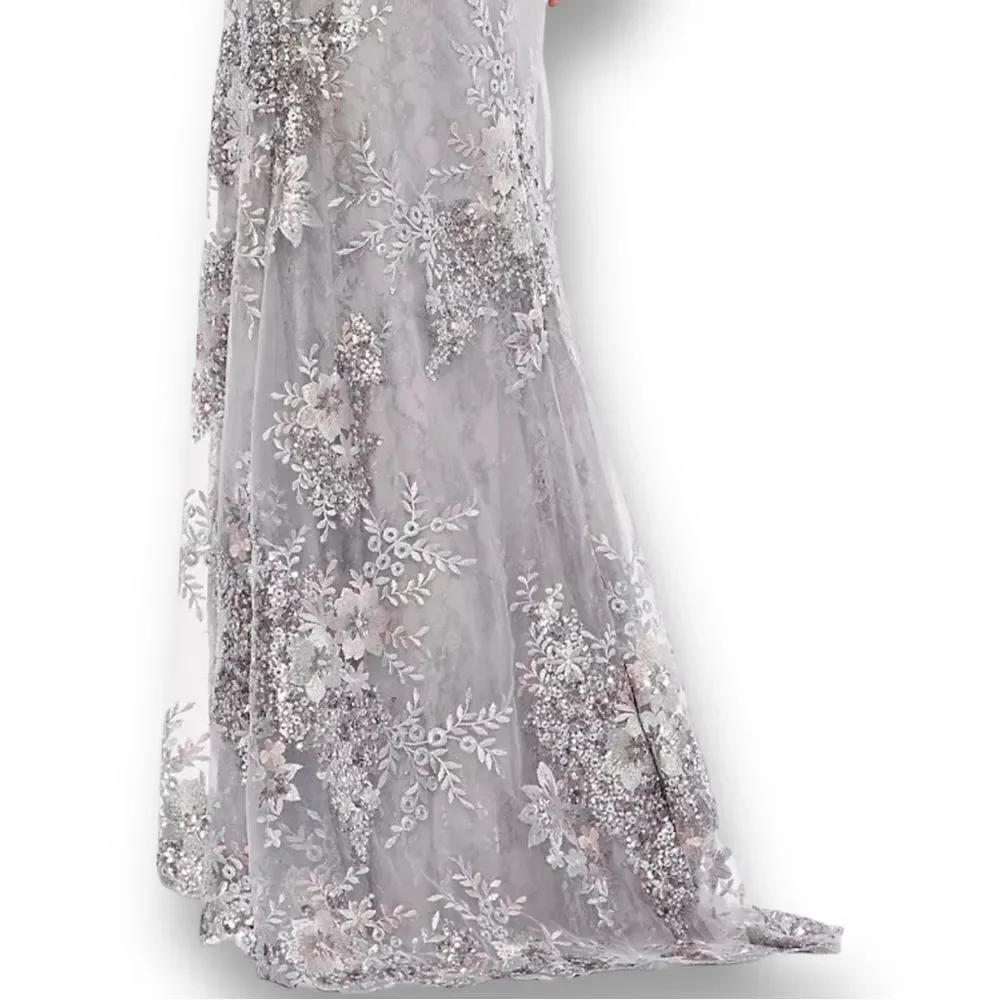 MAC DUGGAL Women’s Embellished V-Neck Illusion Long Sleeve Gown in the Size 12 - Picture 6 of 14